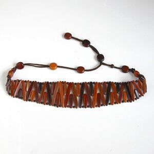 Vtg Mid Century Modern Boho Hippie Belt 1970s Waist Hip Belt FLAT WOOD BEAD
